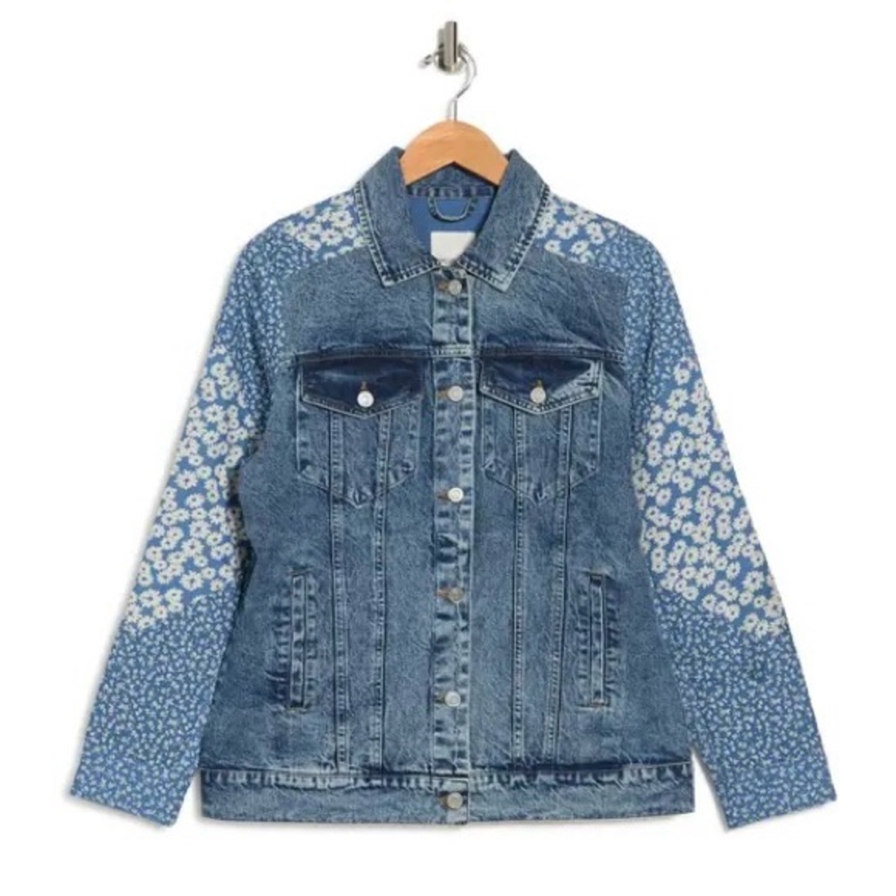 Anthropologie Avec Les Filles Floral Denim Jacket